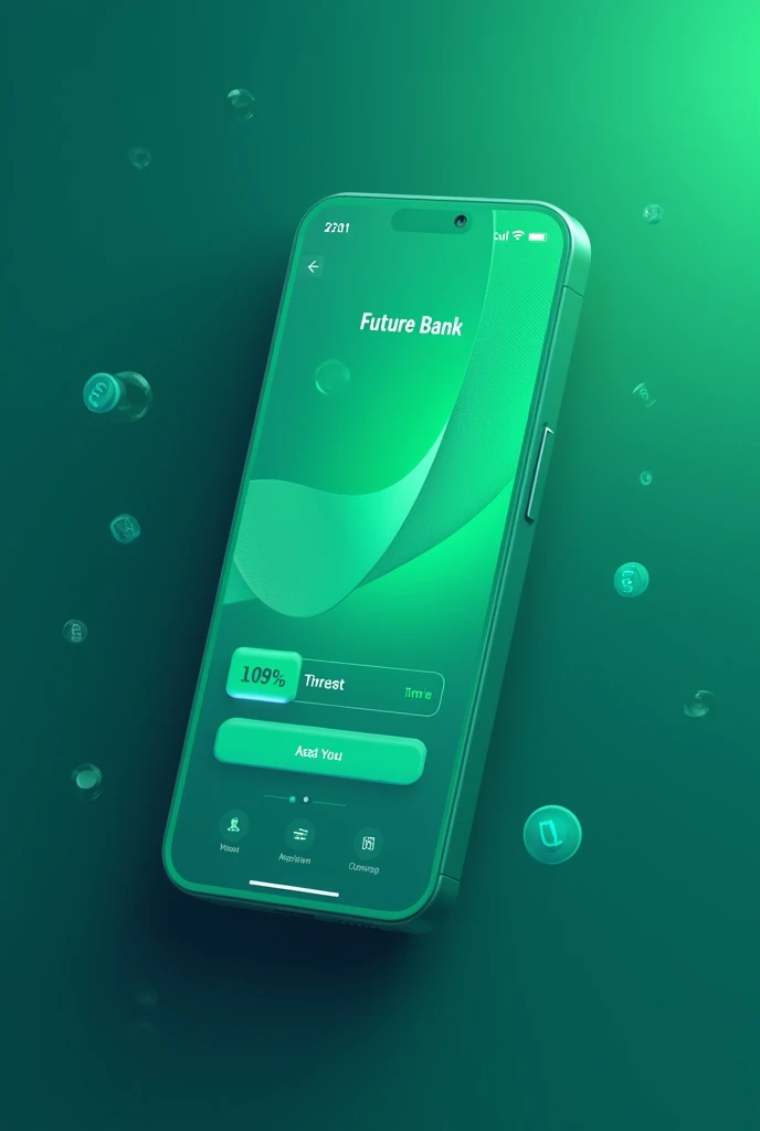 Create an image of a bank app that shows the future bank name with green and blue colors