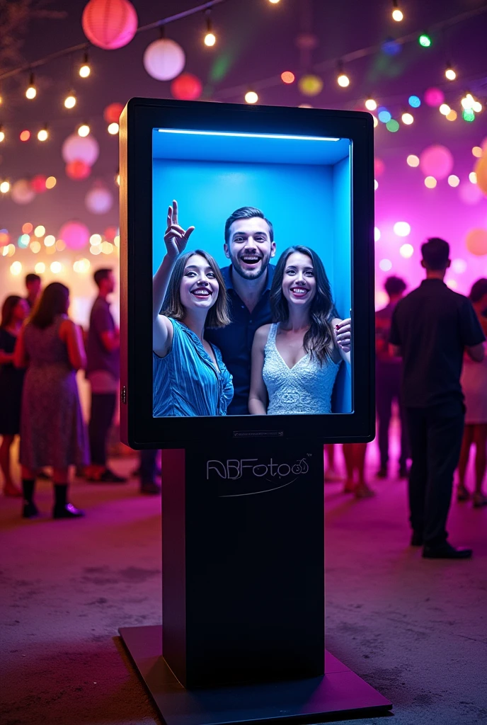 I have a company focused on events. I have a 360 machine. The machine works as follows. Up to 3 people can climb on top of it and it makes a 360 video of the people. I need an image to advertise the price. The company is called NBFotos360. Prices From 1400 for 979.,99 4 hours 779,99 3 hours 579,99 2 hours