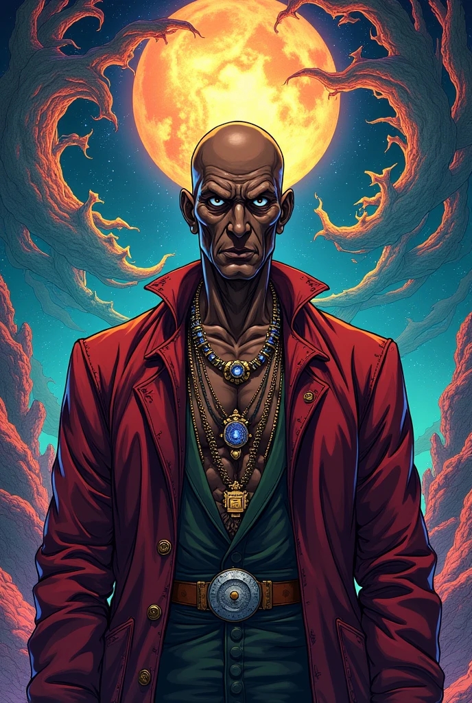 Create an illustration of a bald dark old man from the anime jojo line