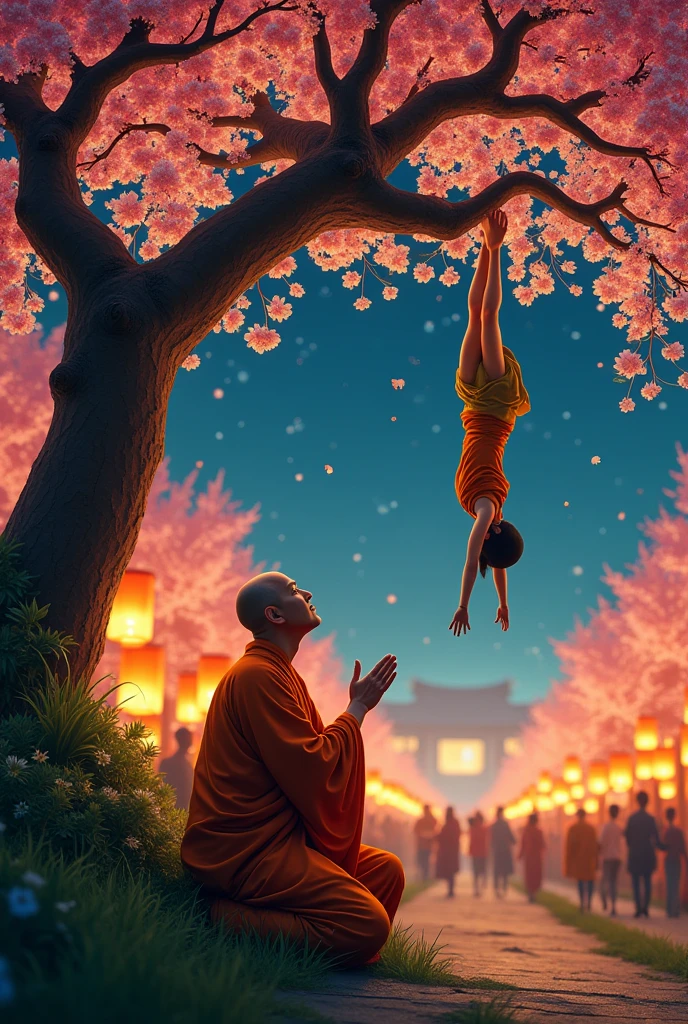 Japanese Obon Festival: Summer Scenery Indian monk prays to save mother hanging upside down