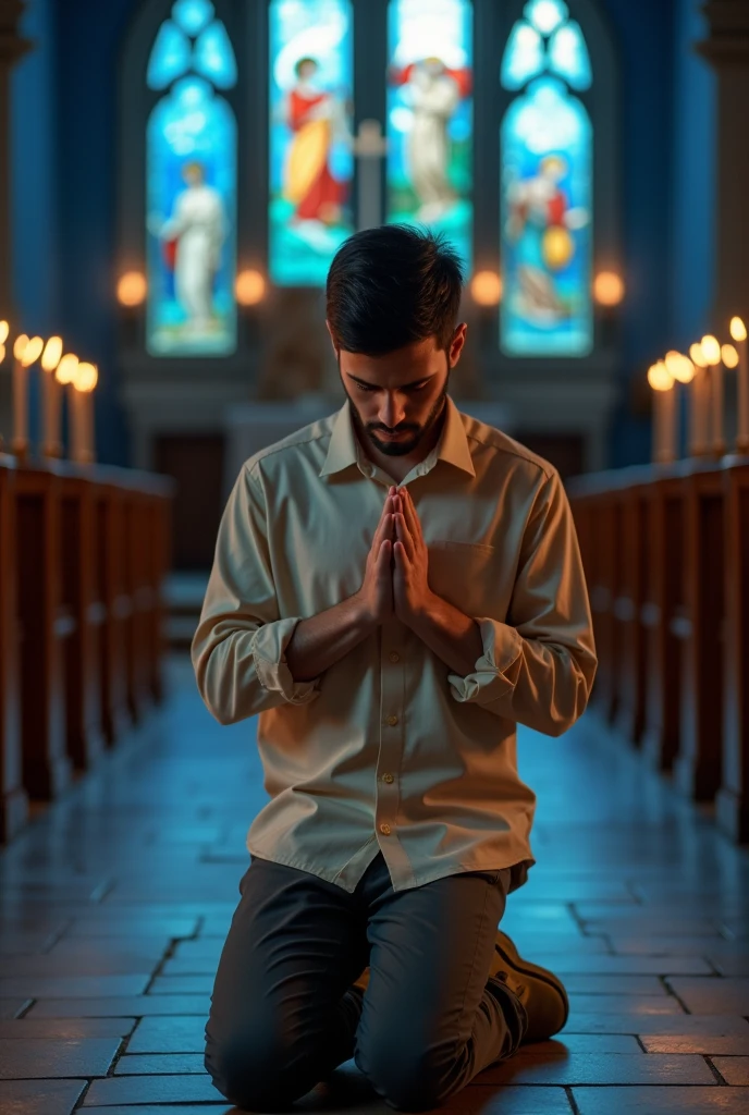 Young man praying from the front animation