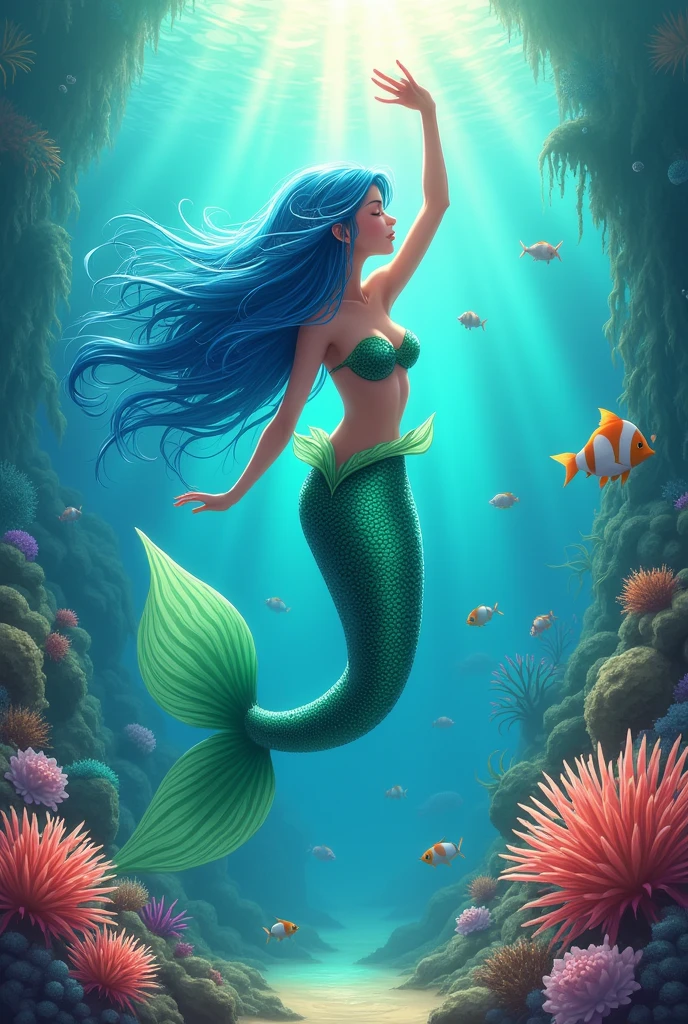 A blue haired mermaid ANIME