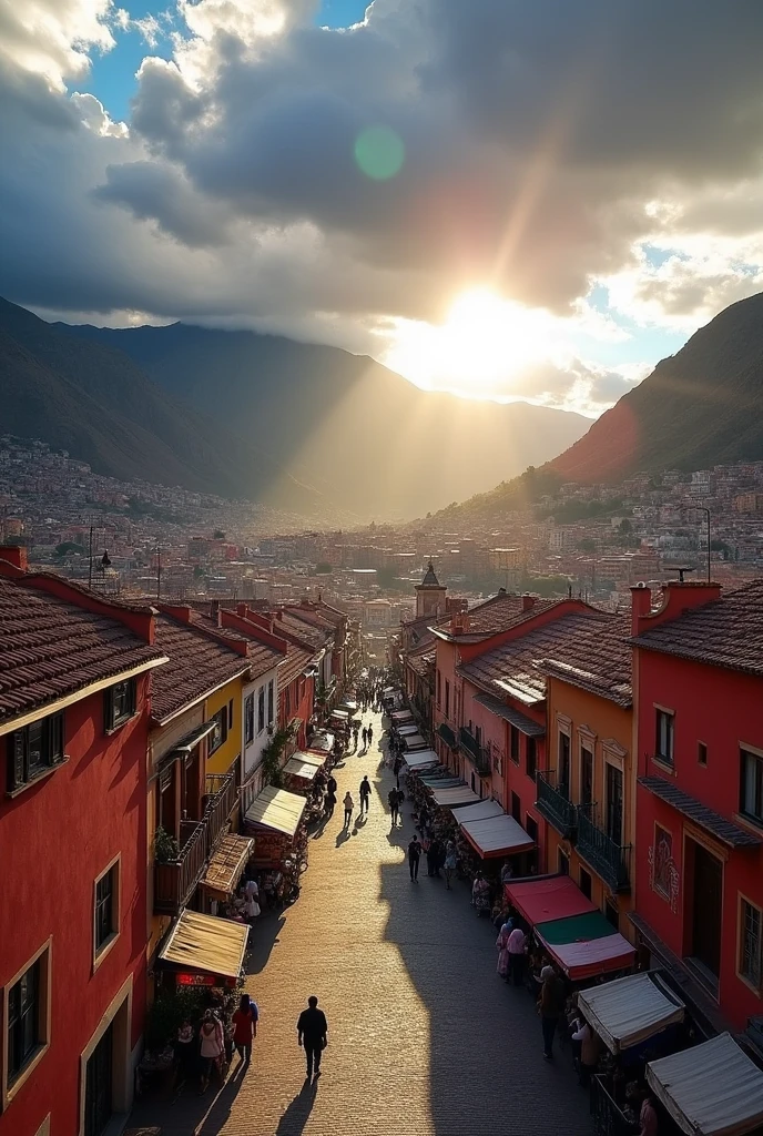 View of the city of La Paz, Bolivia with a ray of light