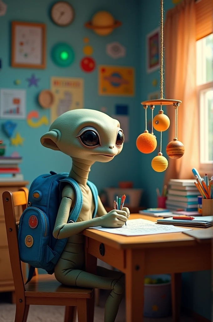 an ET doing school work 