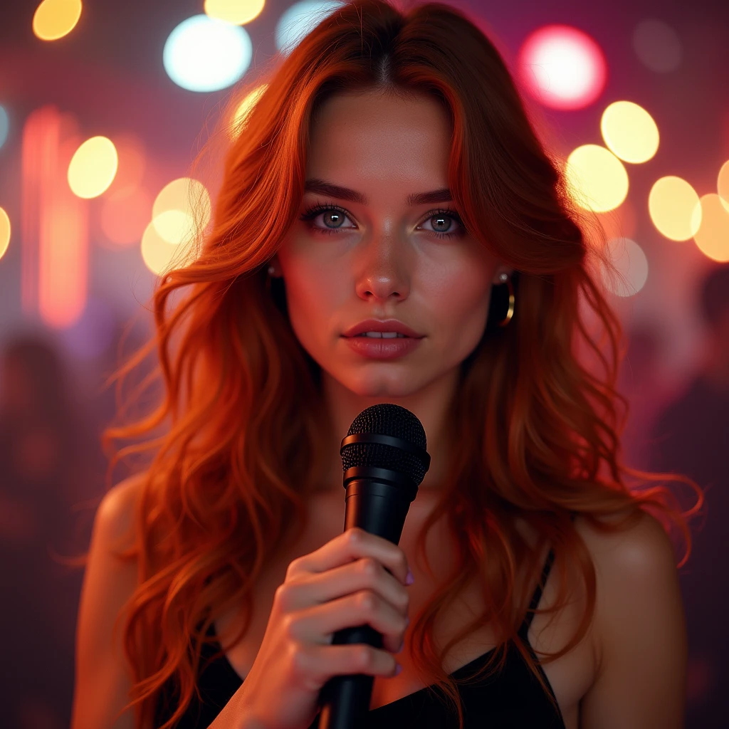 arafed woman with long red hair and a black top, amaranth, better known as amaranth, 19 years old, long red brown hair, 18 years old, with long hair and piercing eyes, Anna Nikonova aka Newmilky, young beautiful amaranth, with dark red hair, ava max, with long red hair there is a woman with long black hair and a white shirt, wavy hair spread out, frontal image, with long, curly hair, Middle Part Curly Haircut, long curly black hair, long curly black hair, her black hair is long and curly, long curly black hair, long curly black hair, long wavy black hair, wavy black hair, 18 years old um close up de uma mulher com um microfone na mão, sitting in front of a microphone, violet myers, Serpentina do Twitch, screenshot of youtube video, Beautiful Delfina, youtuber, 30-year-old woman from cuba, Carmen sings beautifully, she is facing the camera, Ayahausca, young beautiful amouranto, low quality video, youtube thumbnail Giraffe woman with long black hair holding a stuffed animal, violet myers, still from a music video, screenshot of youtube video, music video, charli bowater and artgeem, looks like a mixture of dirt, Dua Lipa, new song, looks like a mixture of dirt, performing a music video, screenshot from a movie, perfectly lit face