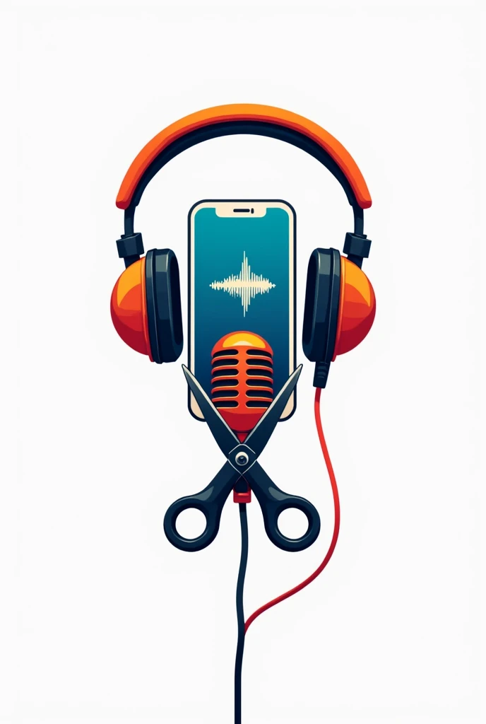 logo with headphones, CELL PHONE and scissors cutting the microphone
