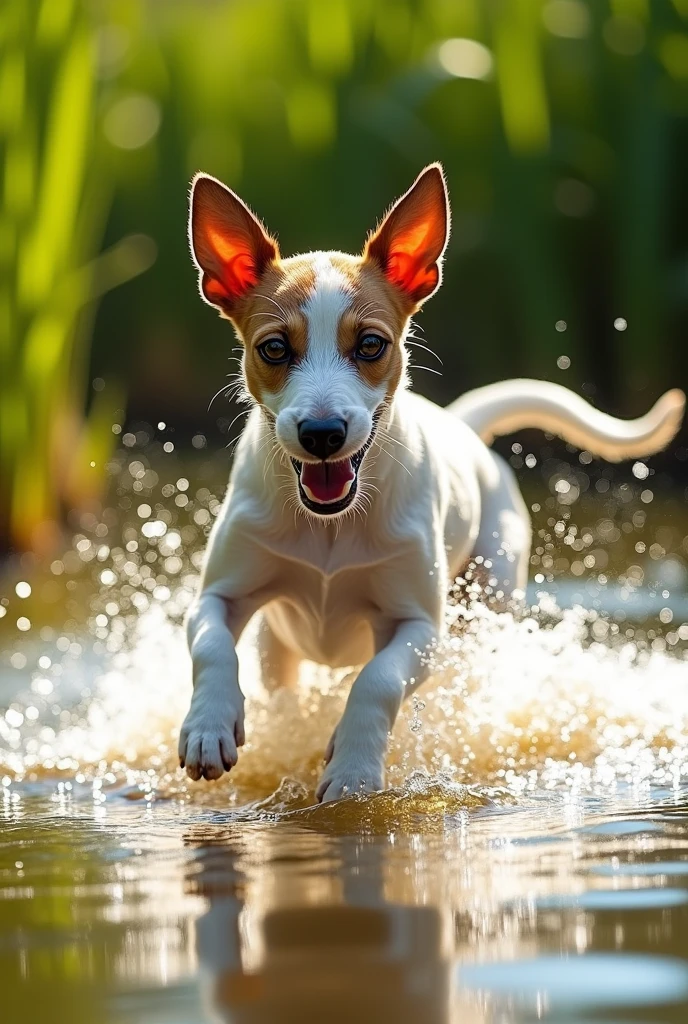 Wire Fox Terrier mixed wire Jack Russell inside water