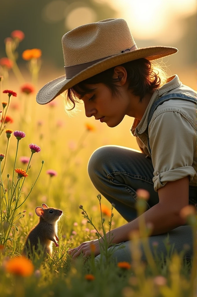 A country person watching a mouse 
