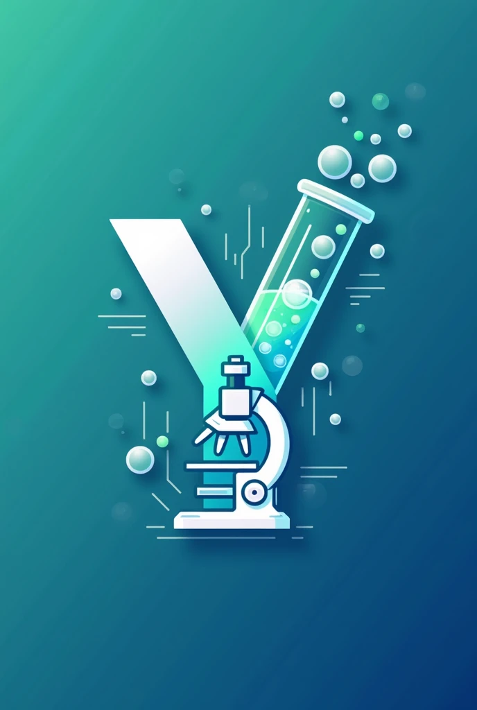 Create an image as a logo for a clinical laboratory where the letter Y appears., a microscope and a test tube with an animated liquid