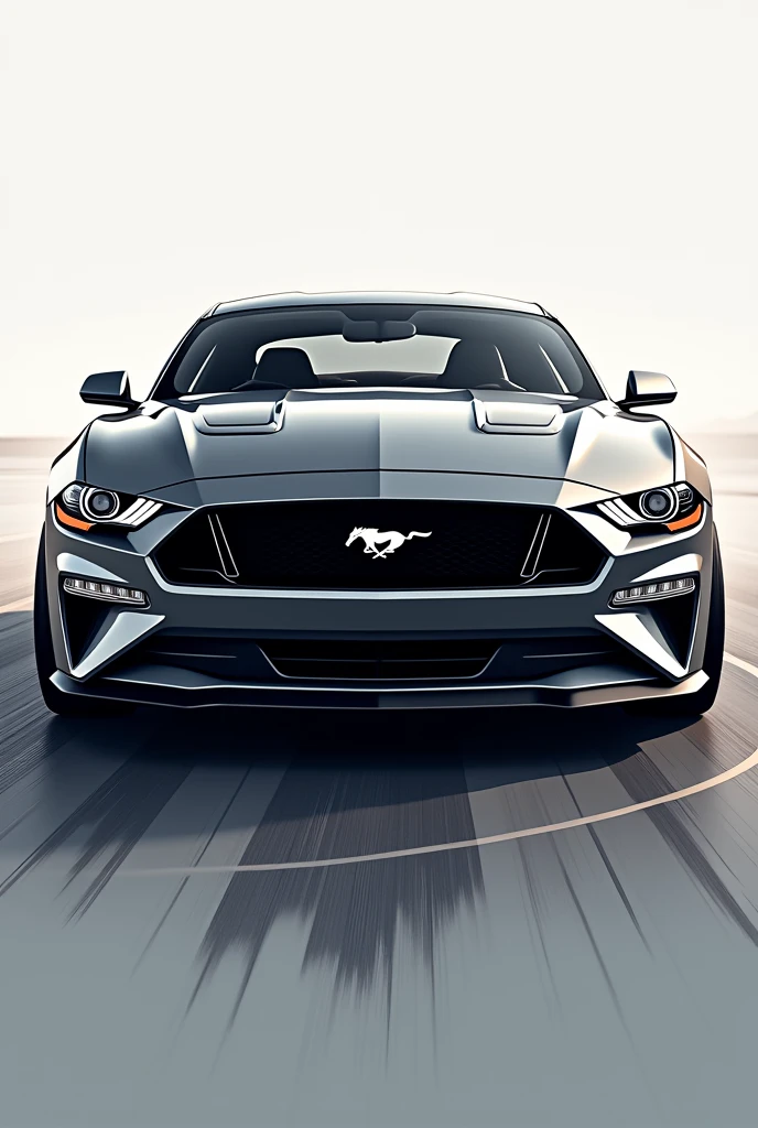 Create a logo image of a mustang seen only from the front with a heart line running from the outside of the bumper to the outside