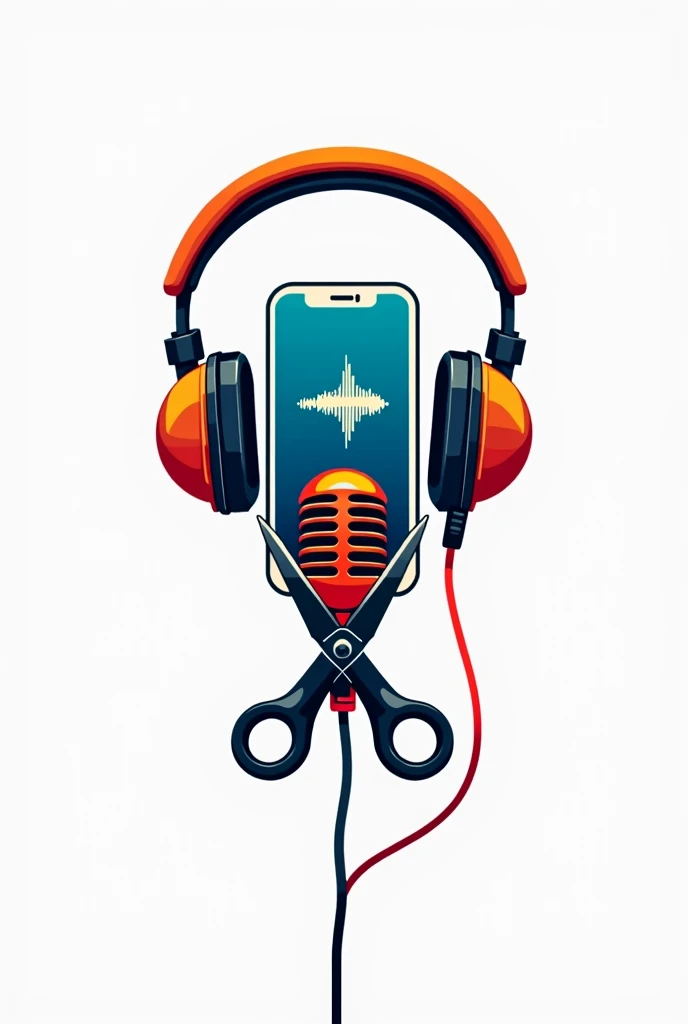 logo with headphones, CELL PHONE and scissors cutting the microphone