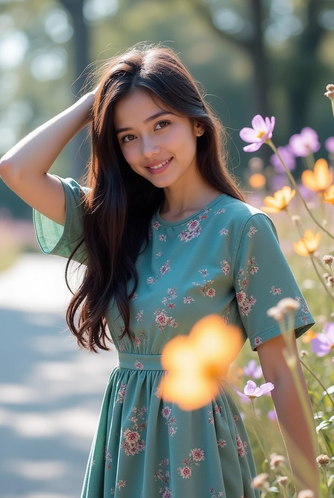 (Realistic, photo-Realistic:1.37),(8K, RAW Photos, Highest quality, masterpiece:1.2), Ultra-detailed, 超High resolution, Kodak Vision Color, Filmed with an Arricam LT camera,Highest quality, Lively, 8K, High resolution, Escape, (Professional Lighting), (Portraiture:0.6), Brown Hair,22 years old、slender、Dreamland、Fantasy World、Iridescent stars、Wearing futuristic clothes、universe、Plants you've never seen before、Cute Flowers、In a different space、Japanese、Upper body close-up、Smile happily、Mysterious world、pastel colour、