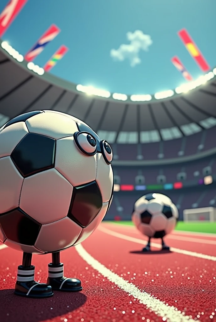 Humanoid soccer ball, looking at one crossing the track.