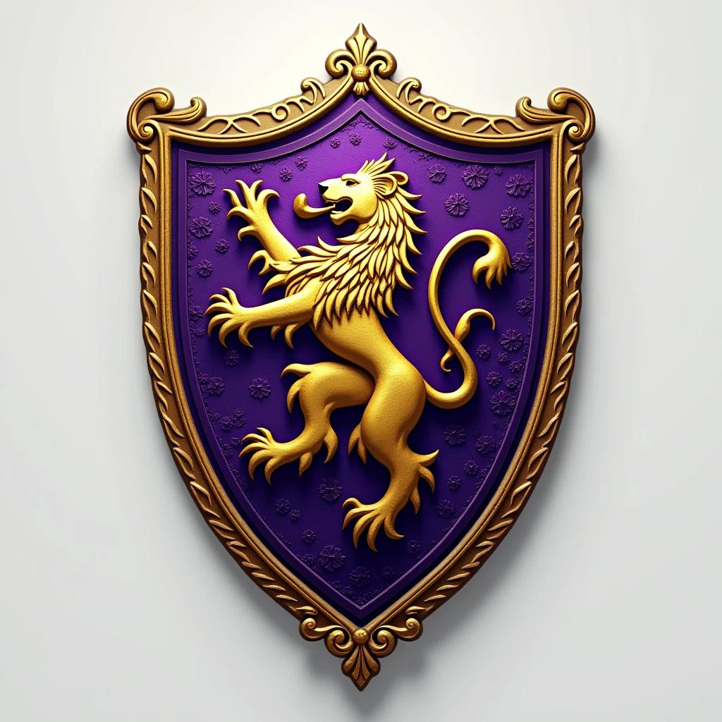 Create a shield for a football team called Barbalho GBC in Portuguese, purple and gold colors, Mediovale, neutral background
