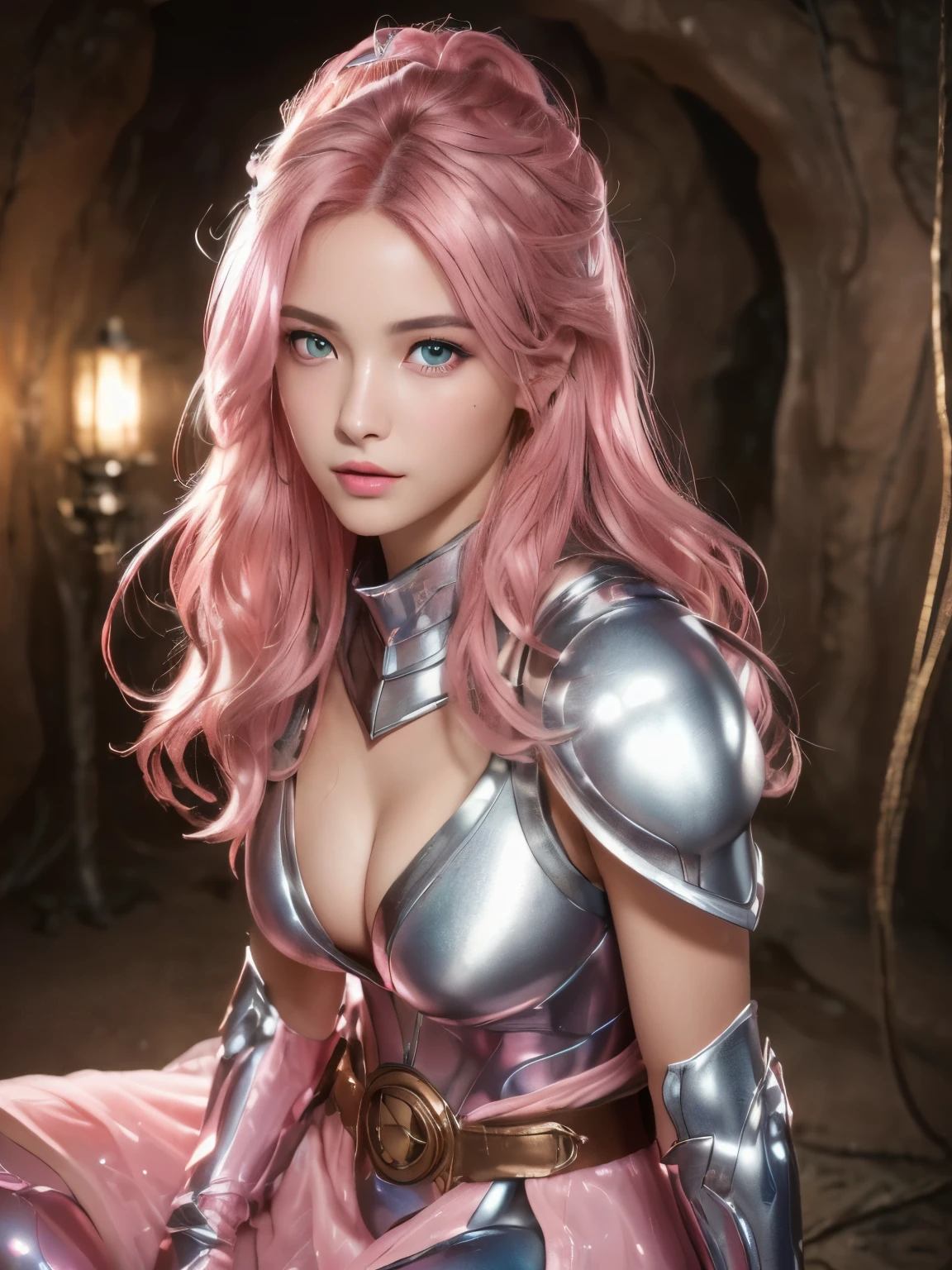 (masterpiece:1.3), (8k, photorealistic, RAW photo, best quality: 1.4), (1girl), beautiful face, (realistic face), (pink hair, long hair:1.3), beautiful hairstyle, realistic eyes, beautiful detailed eyes, (realistic skin), beautiful skin, (sweater), absurdres, attractive, ultra high res, ultra realistic, highly detailed, golden ratio(ultra realistic,32k,RAW photo:1.1),(high detailed skin:1.1), 8k uhd, dslr, high quality, film grain, (makeup, mascara:1.1), lips,(thick\lips\), (shiny glossy translucent clothing:1.1), 1 girl, Balanced Eyes, Andromeda Shun, pink armor, Chest, Red hair, pink helmet, Blue eyes,official art, extremely detailed, incredibly absurdres, looking at the audience, elegant attire, gentle expression, subtle blush, warm skin tones, ethereal lighting, soft shadows, a sharp nose, white skin, and a soft face, (best quality, highres:1.2), 1girl, beautiful detailed eyes, beautiful detailed lips, extremely detailed eyes and face, long eyelashes, medium, HDR, studio lighting, sharp focus, blmpony, aqua hair ribbon:1.3, braided ponytail, pink shirt, belt, scarf, pink skirt under , clothes writing, brown gloves,, medium breast, (looking at viewer, sitting, crossed legs:1.1), (radiant:1.1),dark theme, dragon's breath grotto, billowing dragon breath, hidden treasure, cavernous sanctuary,physically-based rendering, extreme detail description,perfect shape, facing viewer, sweaty, gorgeous, appearing in full frame, 1young girls, good-looking, Beautiful fair skin and luster, Beautiful eyes are big and bright, Small mouth and thin lips, Goodness of style and slenderneseautiful medium breast:1.5), beautiful girl illuminated by seven colors of light, Irridescent color, show nipples, medium breasts, show vagina, spread legs, soft lighting body.