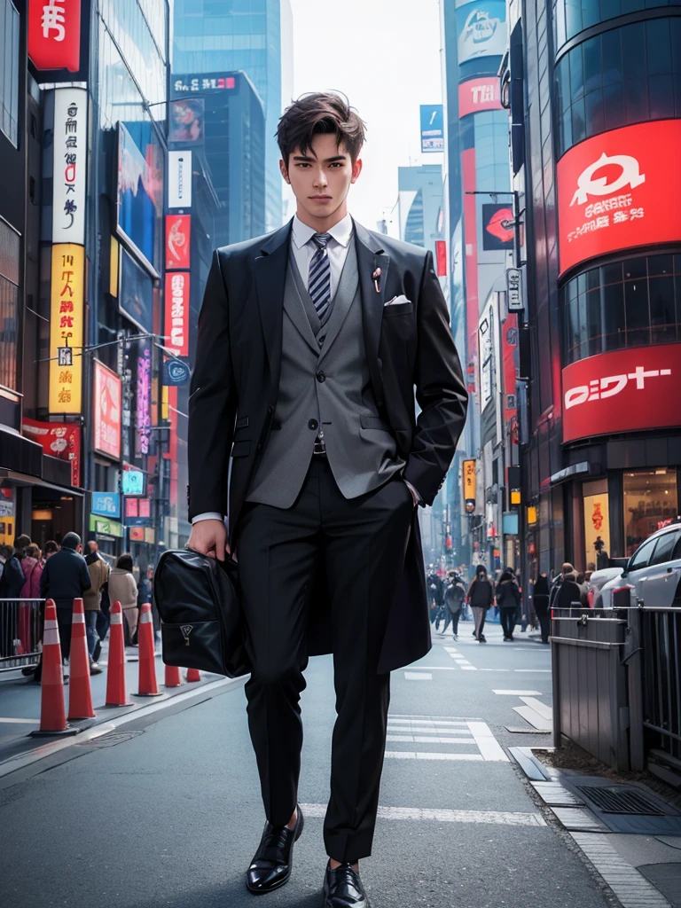 Person in Japan suit short-haired black-haired muscular