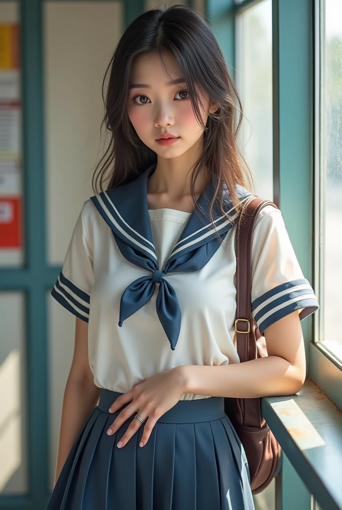 Tourist Office,Very beautiful Japanese schoolgirl、Clothing that fits the body perfectly、Detailed Images、nature、natural、Highest Resolution、Actress face、From the groin up