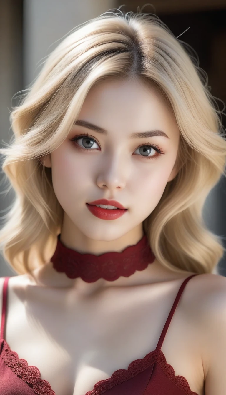 8k, Ultra-high resolution, Highest quality, masterpiece, Rule of thirds photograph,surreal, photograph, 1 Girl, (:1.3), pretty girl, Cute Face, Beautiful Eyes in Every Detail, Detailed,masterpiece,One Girl:1.2,Japanese female announcer,cowboy shot,grin,Blonde hair,Updo hairstyle,((vampire:1.4)),I can see the fangs, Natural skin texture、(Luxurious dress clothing from Medieval Europe:1.4)、(Colorful costumes:1.4)、Attractive girl、、(Perfect female body:1.4)、(Portrait photograph:1.4)、(Photorealistic images:1.4),Medieval streetscape,(Beautiful Face:1.4),Beautiful and attractive eyes、Beautiful Eyes、(Tight waist:1.4)、(Beautiful girl with perfect body proportions:1.4),Red lips,(choker:1.4),Looking at the audience,(((Ideal body type))),A-cup small breasts :2,、Portraiture:2、Perfect Anatomy、Vividly detailed、detailed,Fashion magazine cover,Thin lips,Gray background ,Perfect and beautiful face ,Perfect and cute face, Skin with attention to detail, Perfect limbs、Narrow waist,Looking at the audience,(((Ideal body type))),A cup small breasts :2,Portraiture:2,Perfect Anatomy,Vividly detailed,detailed,surreal,Light and shadow,moonlight