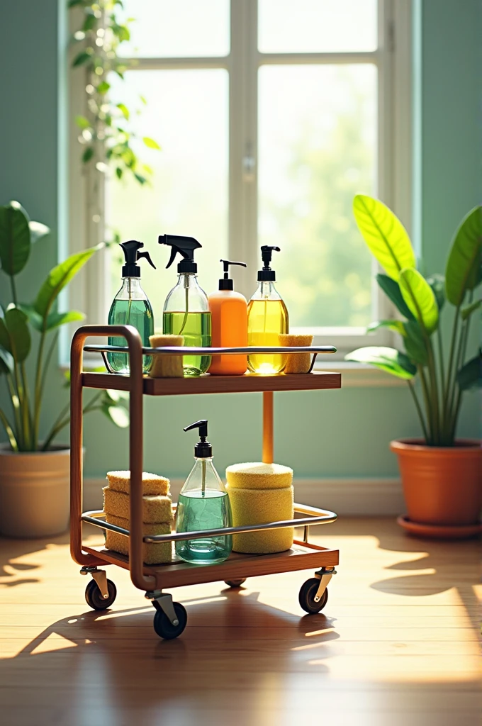 Cleaning cart with. Recyclable products sketch