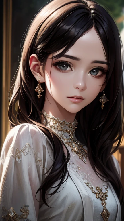 (Highest quality、8k、32K、masterpiece)、(Realistic)、(Realistic:1.2)、(High resolution)、Very detailed、Very beautiful face and eyes、1 person、Round and small face、Tight waist、Delicate body、(close、Highest quality、Attention to detail、Rich skin detail)、(Highest quality、8k、Oil paints:1.2)、Very detailed、(Realistic、Realistic:1.37)、Bright colors