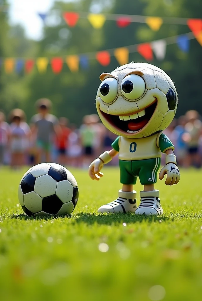 Humanoid soccer ball looking at a normal one on the ground.