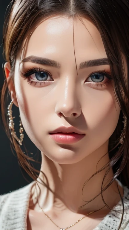 (Highest quality、8k、32K、masterpiece)、(Realistic)、(Realistic:1.2)、(High resolution)、Very detailed、Very beautiful face and eyes、1 person、Round and small face、Tight waist、Delicate body、(close、Highest quality、Attention to detail、Rich skin detail)、(Highest quality、8k、Oil paints:1.2)、Very detailed、(Realistic、Realistic:1.37)、Bright colors