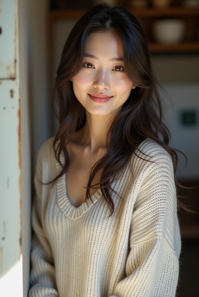 Tourist Office,A beautiful Japanese woman who looks like an actress、A knit that fits perfectly to the body、Detailed Images、nature、natural、Highest Resolution、Actress face、From the groin up