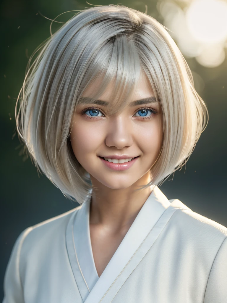 (A beautiful girl in a bright nordic setting, face lighting, realistic, cute, sexly, slim, extremely detailed eyes, droopy eyes, clear eyes, cutei eyes,beautiful eyes,extremely detailed face:1.5), 1girl, landscape, cinematic lighting, golden hour, cinematic, vibrant colors, highly detailed, volumetric lighting, photorealistic, studio lighting, masterpiece, 8k, (best quality:1.4), (ultra-detailed:1.2), (realistic:1.3), porcelain skin, flowing hair,moody, atmospheric, 1girl, digital painting, cinematic lighting, studio lighting, natural light, sharp focus, intricate details, porcelain skin, long flowing hair, elegant fashion, dreamy atmosphere, vibrant colors, soft warm tones, (ultra short hair:2.0),(fluffy hair,silver hair:1.25),(close-up of face,smiling:1.25), (japanese highschool white uniform:1.5),detailed skin, intricate details, high quality, detailed background, soft lighting, detailed clothing, natural pose, cinematic lighting, volumetric lighting, digital art, photorealistic, vibrant colors, sharp focus, hyper detailed,Highres fix,Large, lustrous, attractive, clear blue eyes