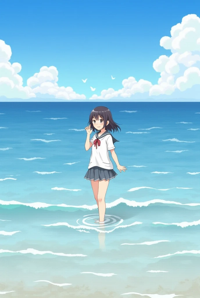 Elementary school girl、naked、Ocean