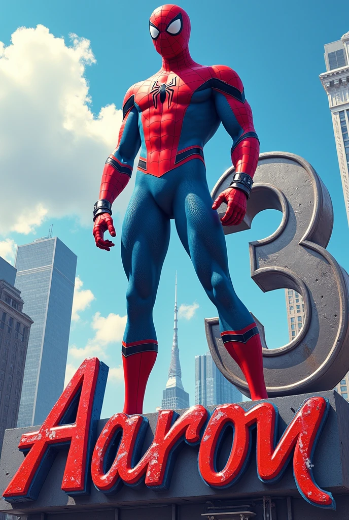 Big Spiderman on top of number 3 with the name Aaron 