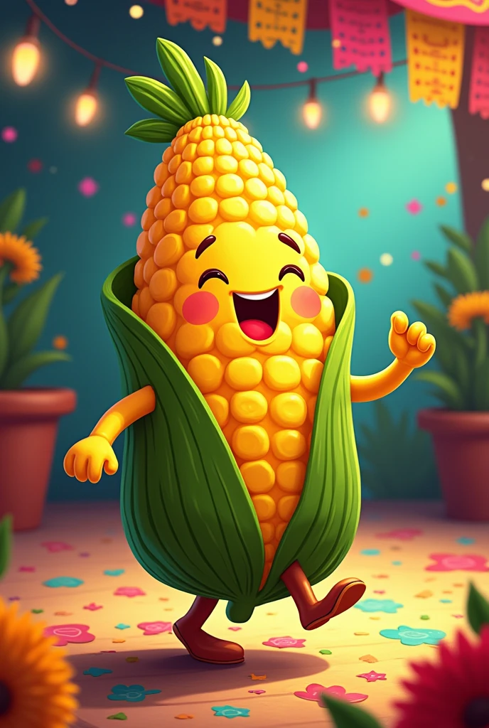 An image of a corn tamale dancing cumbia