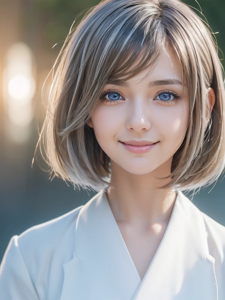 (A beautiful girl in a bright nordic setting, face lighting, realistic, cute, sexy, slim, extremely detailed eyes, droopy eyes,Attractive big shiny clear blue eyes, cutei eyes,beautiful eyes,extremely detailed face:1.5), 1girl, landscape, cinematic lighting, golden hour, cinematic, vibrant colors, highly detailed, volumetric lighting, photorealistic, studio lighting, masterpiece, 8k, (best quality:1.4), (ultra-detailed:1.2), (realistic:1.3), porcelain skin, flowing hair,moody, atmospheric, 1girl, digital painting, cinematic lighting, studio lighting, natural light, sharp focus, intricate details, porcelain skin, long flowing hair, elegant fashion, dreamy atmosphere, vibrant colors, soft warm tones, (ultra short hair:2.0),(fluffy hair,silver hair:1.25),(close-up of face,smiling:1.25), (japanese highschool white uniform:1.5),detailed skin, intricate details, high quality, detailed background, soft lighting, detailed clothing, natural pose, cinematic lighting, volumetric lighting, digital art, photorealistic, vibrant colors, sharp focus, hyper detailed,Highres fix