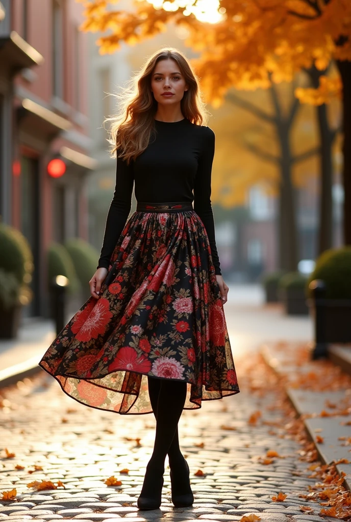 A skirt with black tights
