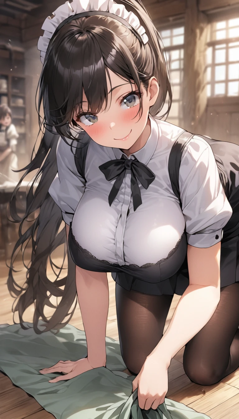 library, 女の子1人, Meisterwerk, Top quality, sehr detailliert, big boobs, violetter Hase im Hintergrund als Haustier,