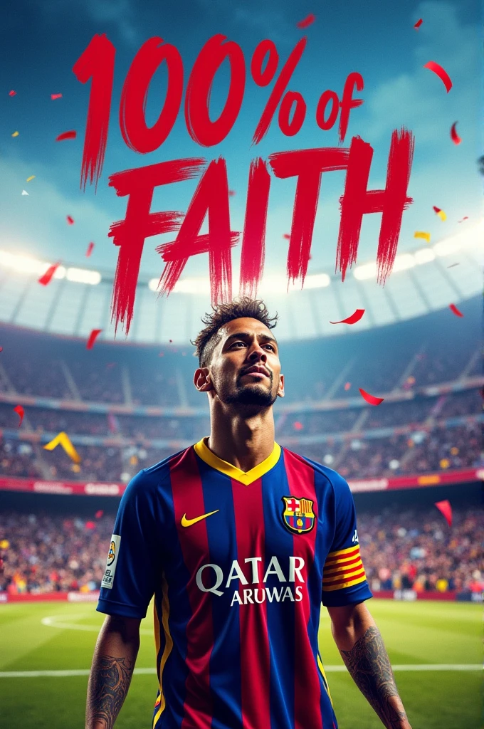 Neymar with the Barça shirt and with the phrase of 100 % of faith 