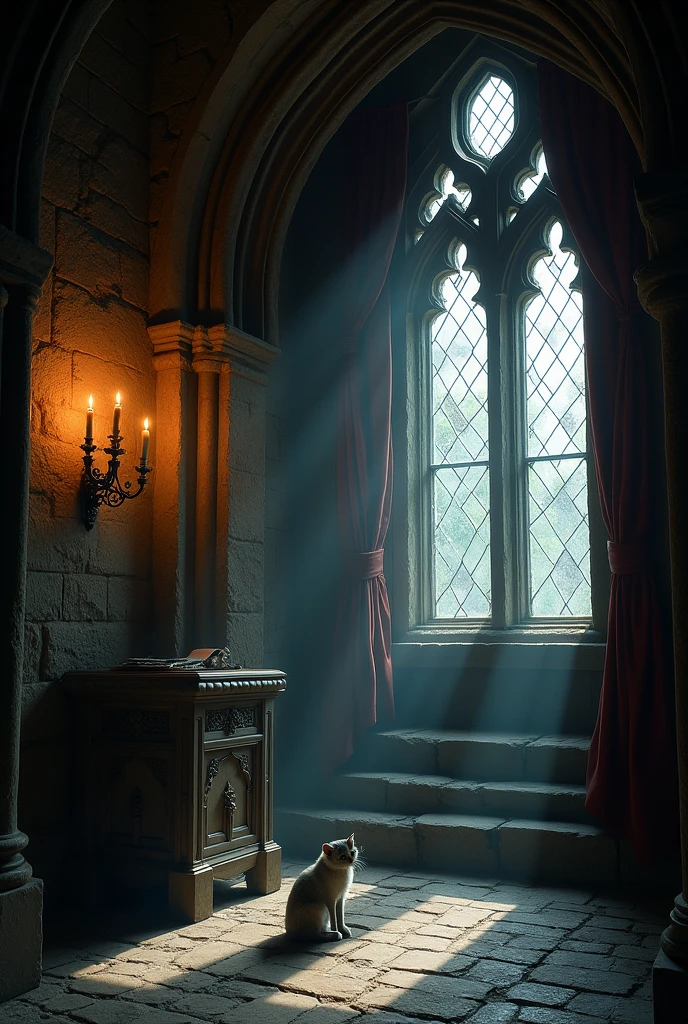 a room, granite walls, gothic architecture, dark environment, Poor lighting, kit,