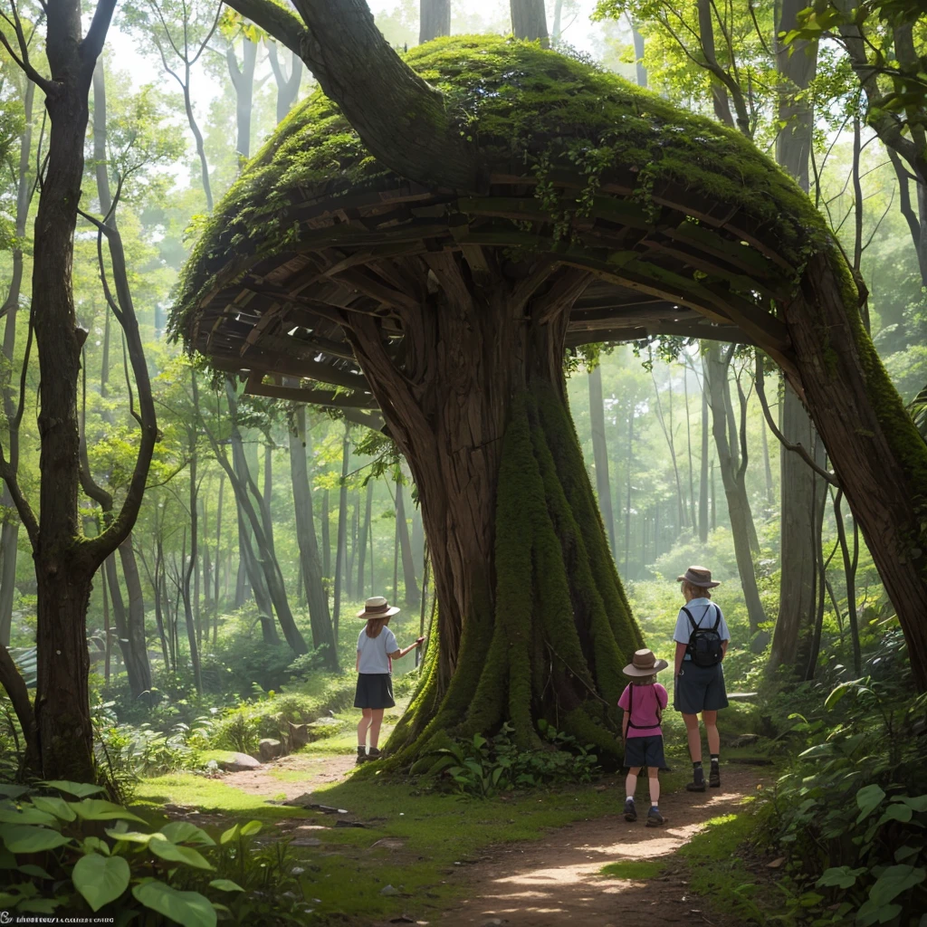An elderly naturalist and a 9-year-old exploring a forest with fascinating creatures.