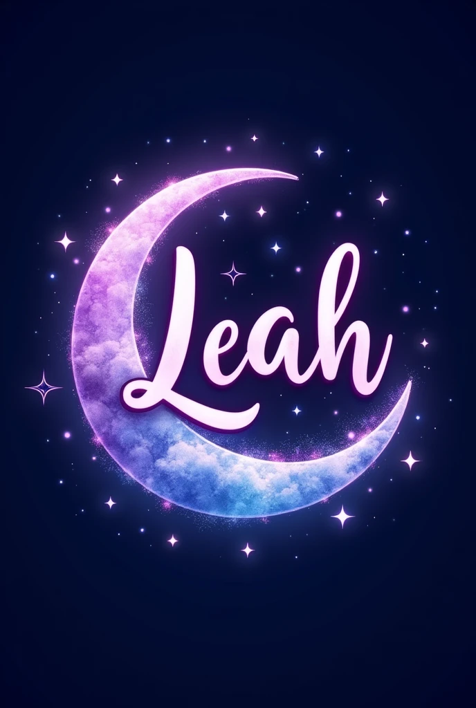 Logo with the name Leah on a moon with purple and blue color