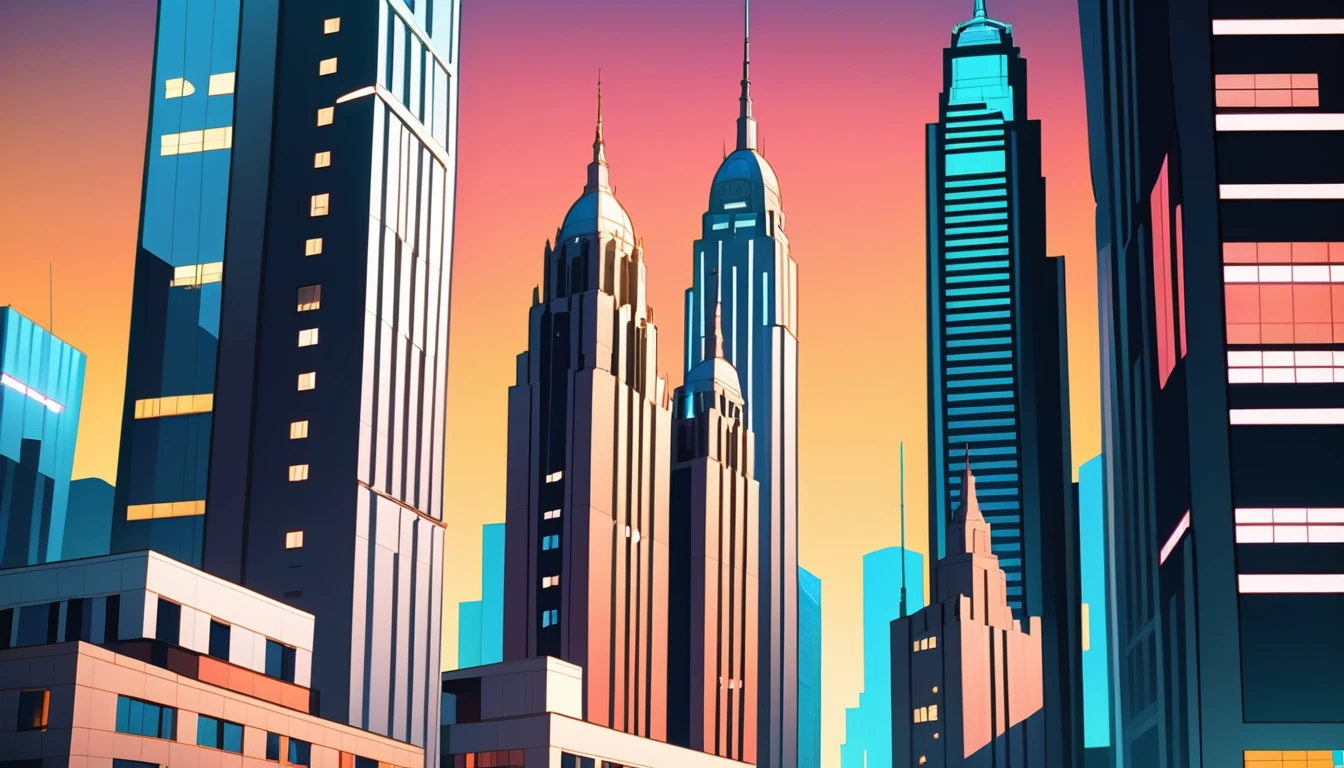 comic style skyscrapers, animated cartoon, cartoon