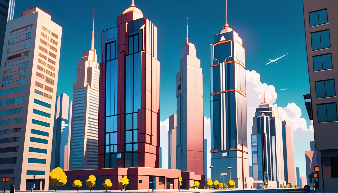 comic style skyscrapers, animated cartoon, cartoon