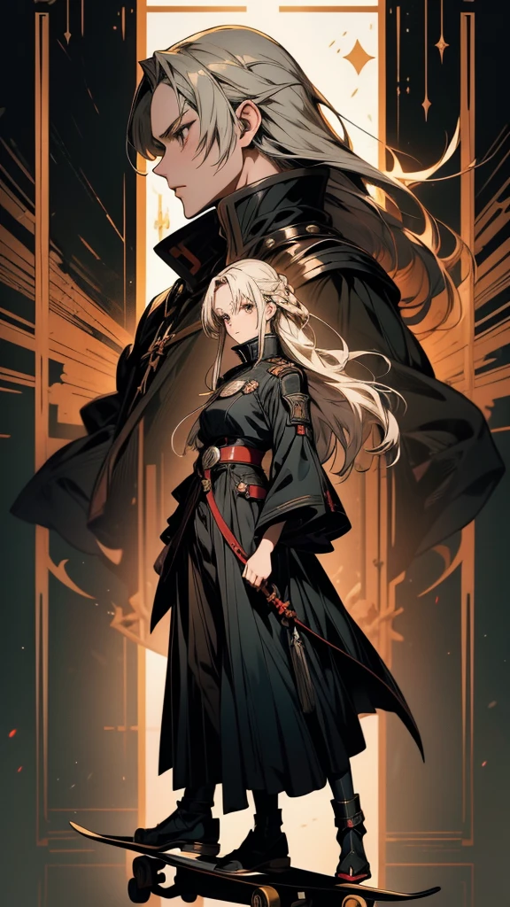 An anime character with long hair, a black dress and a skateboard, Last Exile, claymore anime background, Last Exile anime, From Overlord, detailed Key Anime Art, Mushoku Tensei, Inspired by Le Chevalier, 4K Manga Wallpapers, Key Anime Art, JC Leyendecker and Sachin Teng, Profile photo 1024px, Gungiru