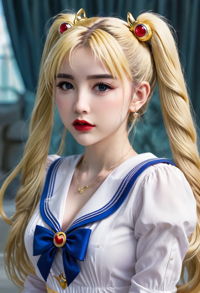 ((Masterpiece)), (Best Quality), (Ultra Detailed), ((Very Detailed)), 4K, (8K), Sailor Moon, Long Blonde Hair, Double Ponytail, Sailor Moon Aesthetics, Dream Core,