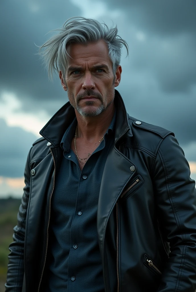 silver hair man, clear eyes, dashing, bold and dangerous, but quick-tempered and quick to take offense.