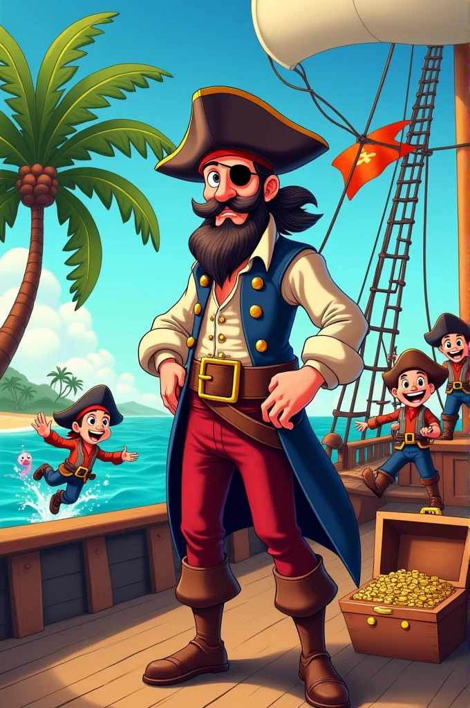 Create me a cartoon about piracy in colonial times