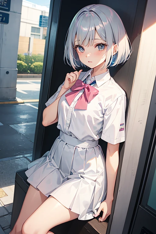 woman　manga　Japan　anime　Pastel tones　　Silver Hair　Shortcuts　Cute 2B　 Seventeen idol cute　Near future　Bright and natural atmosphere　A little quirky　Transparency　high school girl　uniform