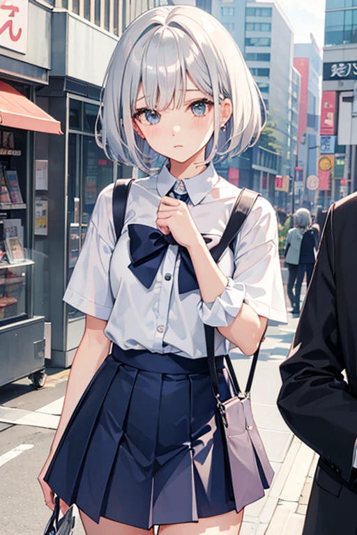 woman manga Japan anime Pastel tones Silver Hair Shortcuts Cute 2B Seventeen idol cute Near future Bright and natural atmosphere A little quirky Transparency high school girl uniform
