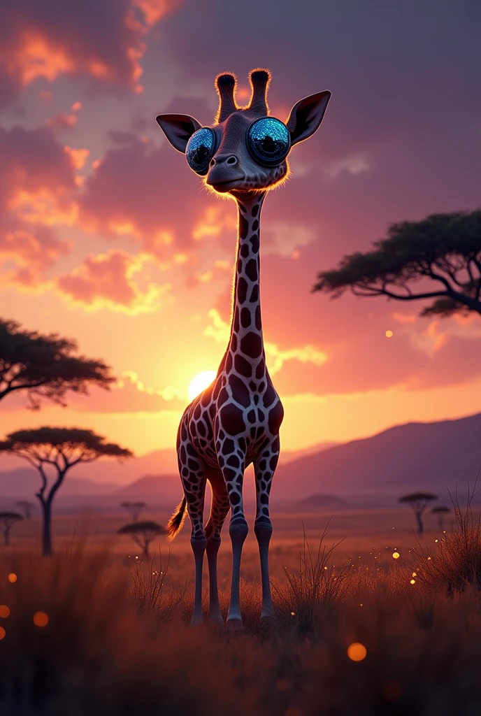 A giraffe with spider eyes
