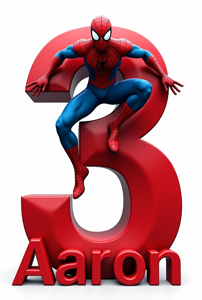 Big Spiderman on top of number 3 with the name Aaron without background