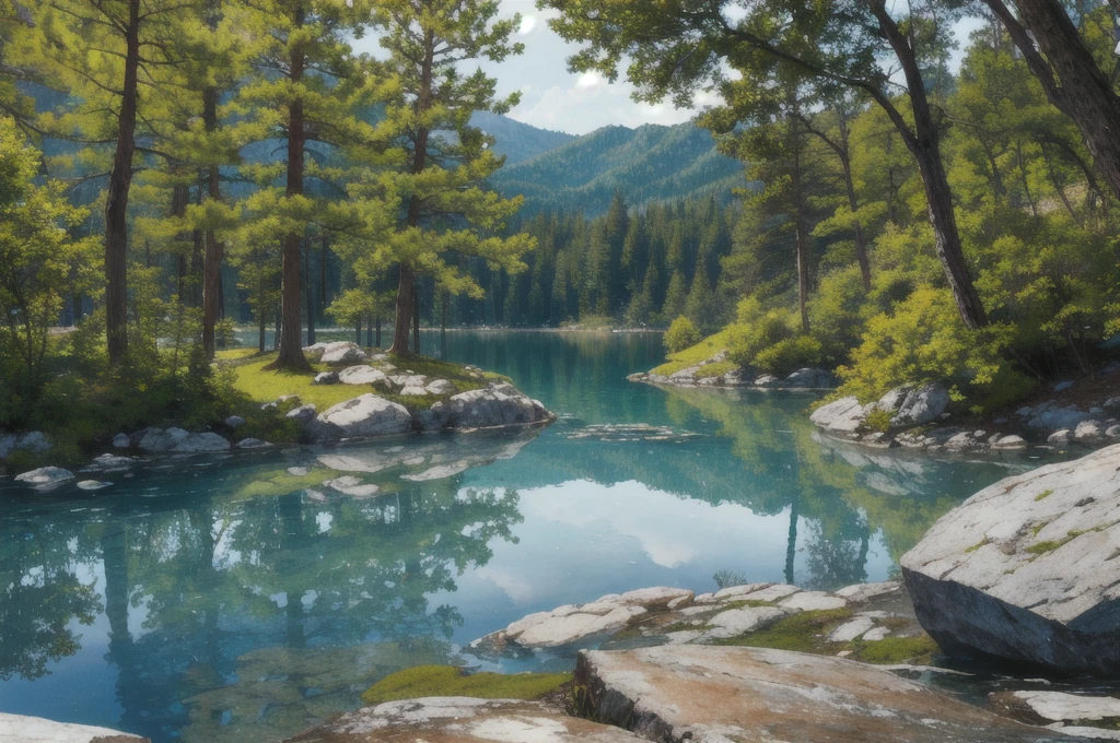 Lake, forest, clear lake, rocky beach