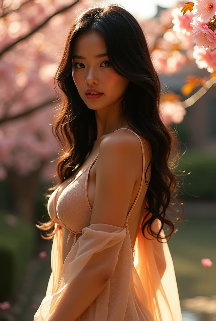 Japanese woman with big ass and medium breasts, seminua, sensualizing and a little sweaty